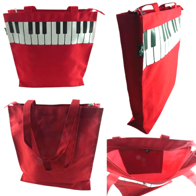 Music Themed Zipper Tote Bag - Piano Key (Red) - PartyErasers