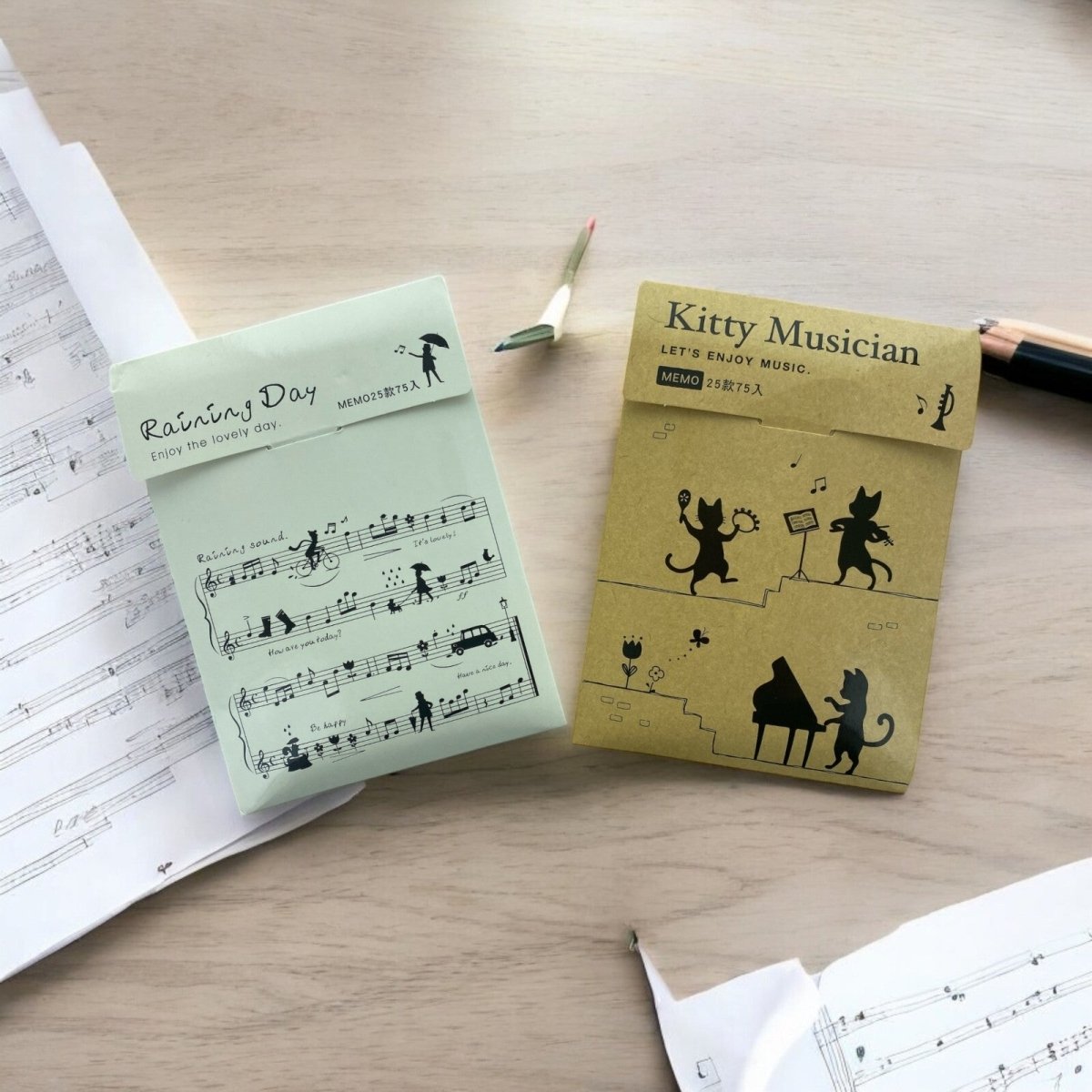 Musical Notes Memo Paper Set in a Pouch (75 Sheets, 25 Designs) - PartyErasers