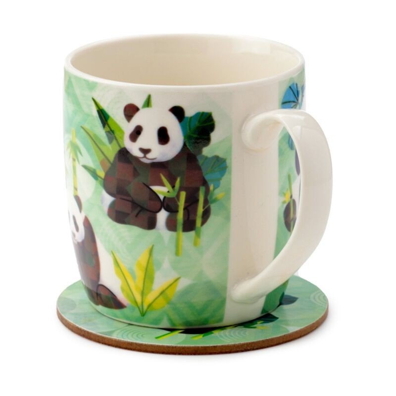 Panda Kingdom Porcelain Mug & Coaster Set Birthday Gift Present - PartyErasers