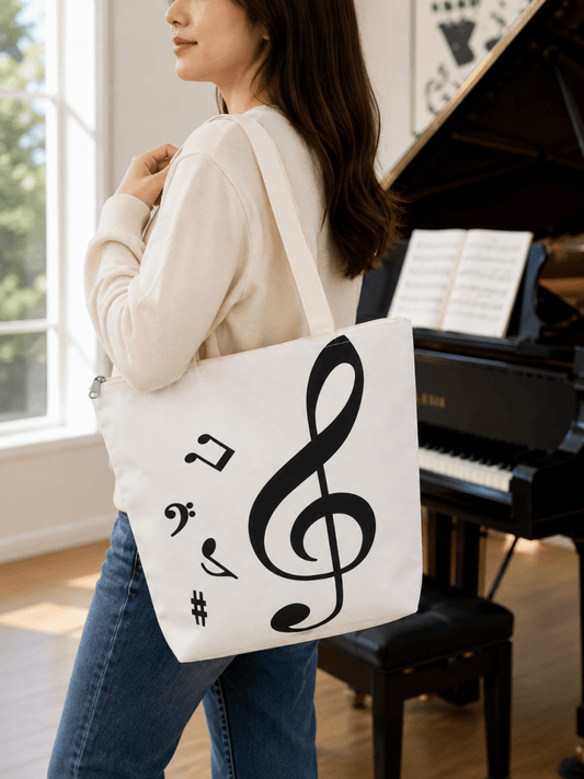 PartyErasers Music Themed Beige Tote Bag (Treble Clef) - PartyErasers