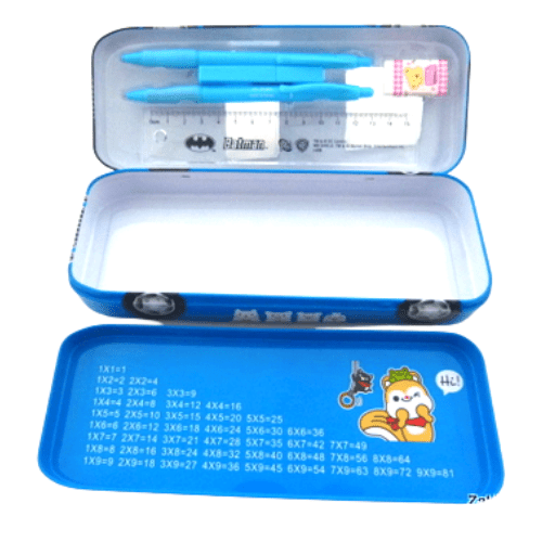 Racing Car Shape Metal Stationery Set - Animal Friends Design - Blue - PartyErasers