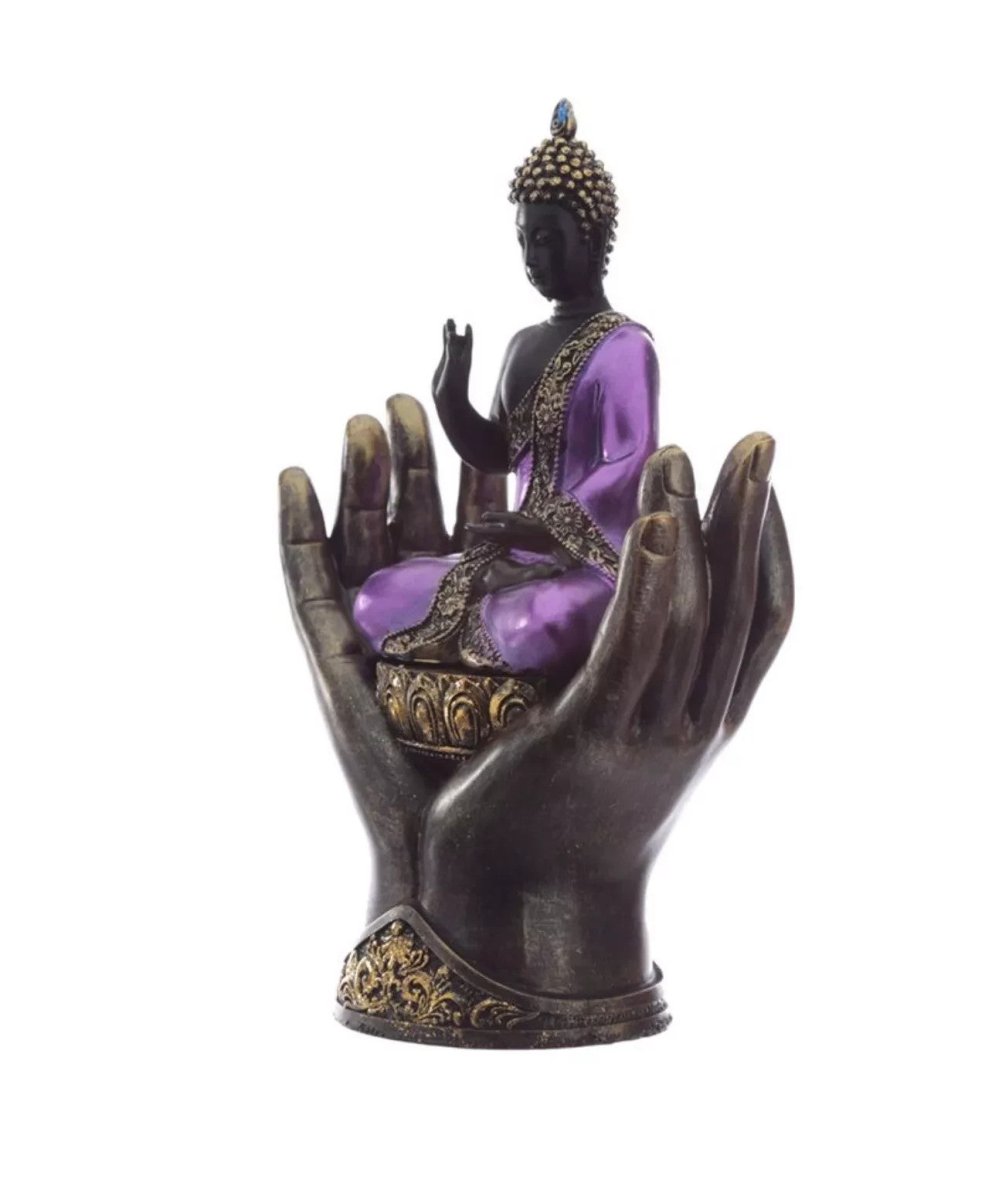 Thai Buddha In Hands Meditating Ornament Purple Black Mindfulness Statue - PartyErasers