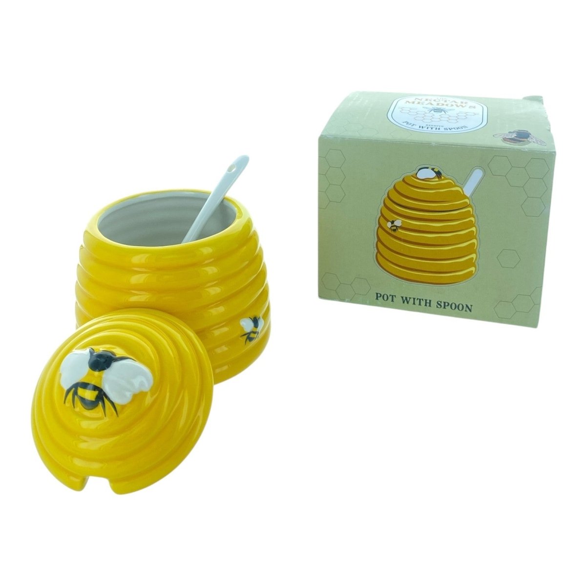 The Nectar Meadows Ceramic Beehive Pot and Spoon Kitchenware - PartyErasers