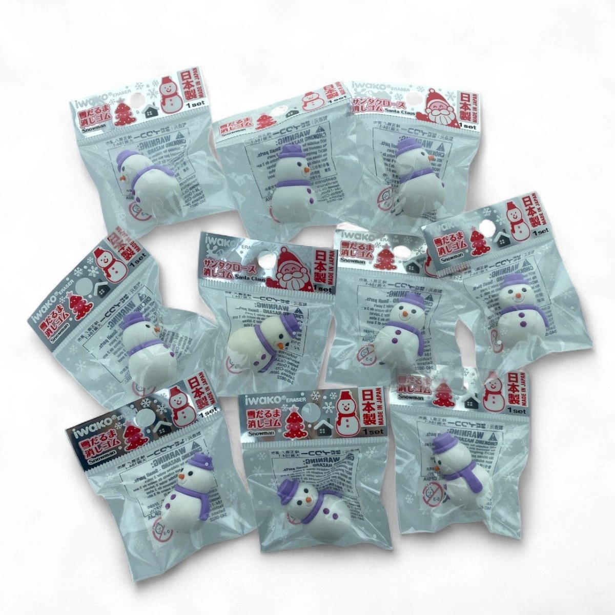 10pcs Iwako Christmas Erasers Bulk Party Bag Fillers | Santa Snowman Sleigh Xmas - PartyErasers