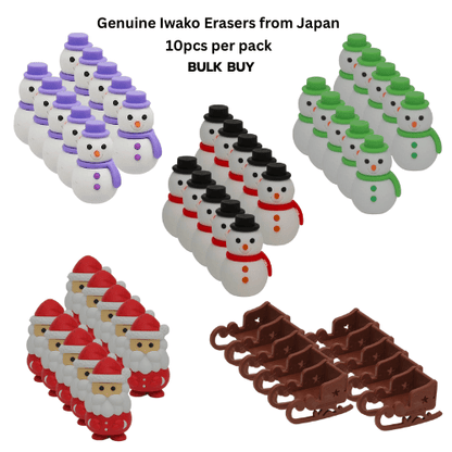 10pcs Iwako Christmas Erasers Bulk Party Bag Fillers | Santa Snowman Sleigh Xmas - PartyErasers