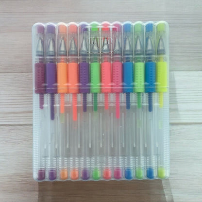12 pack of Flouresent Neon Colour Glitter Gel Pens for Home School Office - PartyErasers