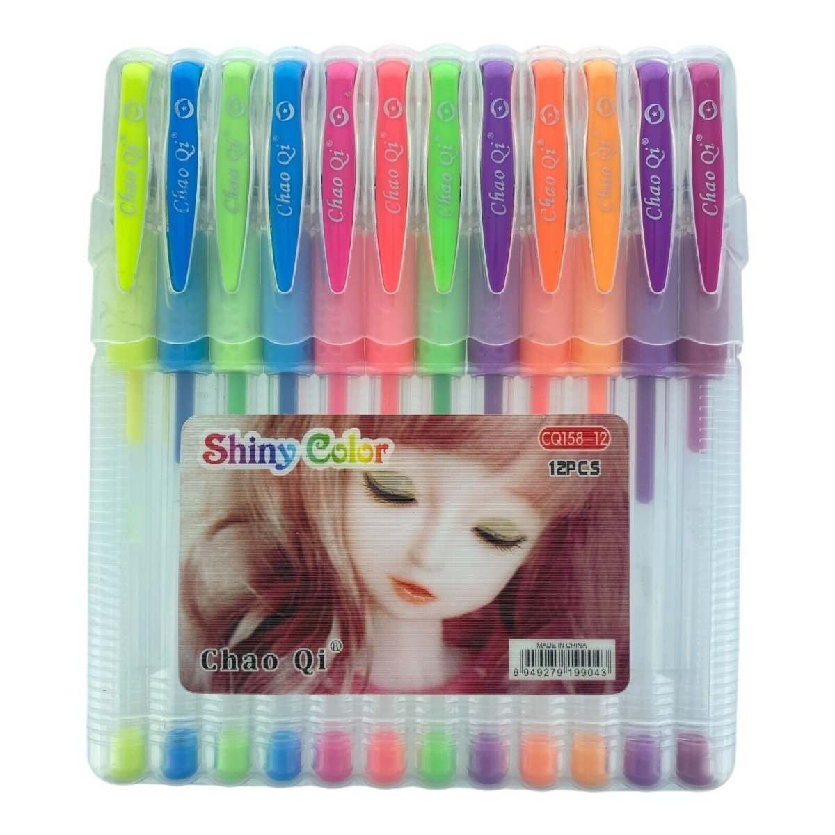 12 pack of Flouresent Neon Colour Glitter Gel Pens for Home School Office - PartyErasers