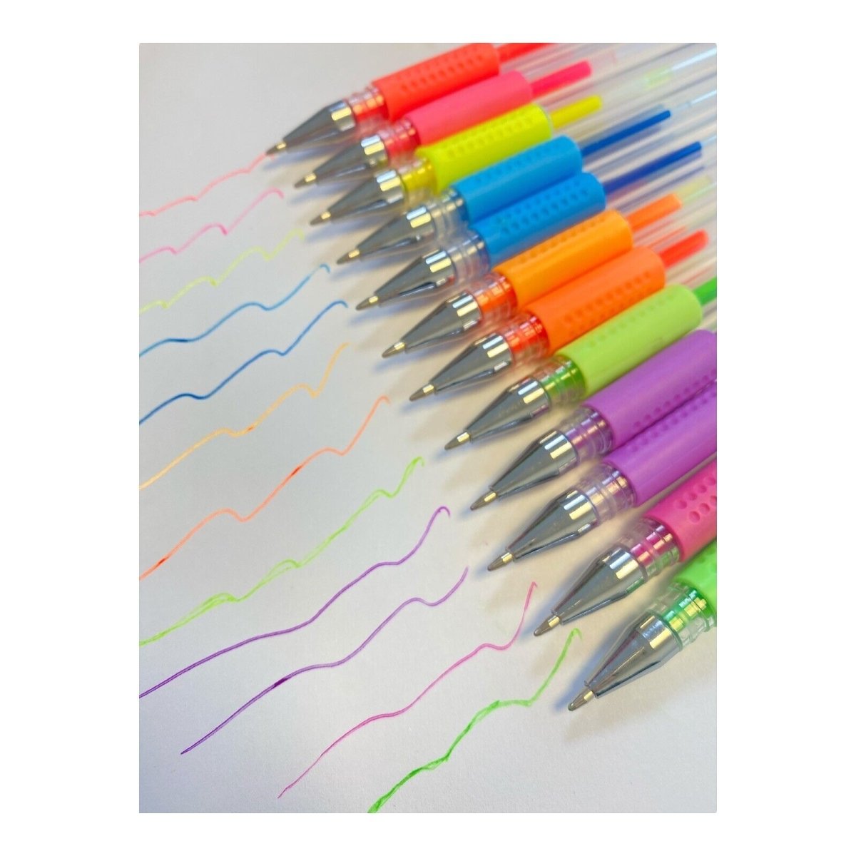 12 pack of Flouresent Neon Colour Glitter Gel Pens for Home School Office - PartyErasers