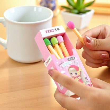 12pcs Matchstick Erasers | Cute Novelty Matchbox Stationery Set | Wholesale Bulk - PartyErasers
