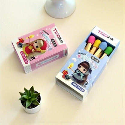 12pcs Matchstick Erasers | Cute Novelty Matchbox Stationery Set | Wholesale Bulk - PartyErasers