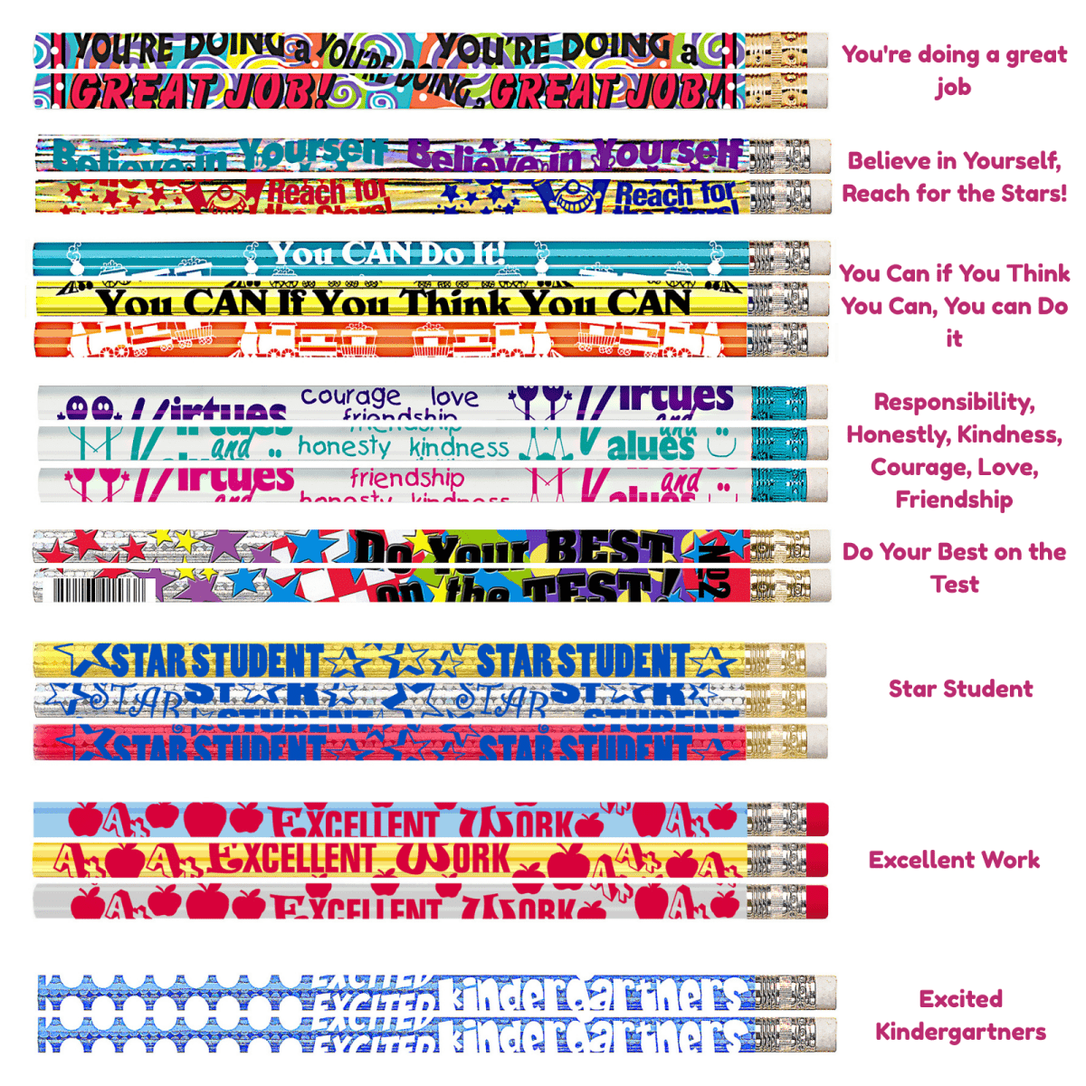 12pcs Motivational Encouraging Words HB Pencils for School Student Classroom - PartyErasers