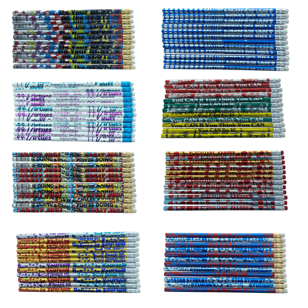 12pcs Motivational Encouraging Words HB Pencils for School Student Classroom - PartyErasers