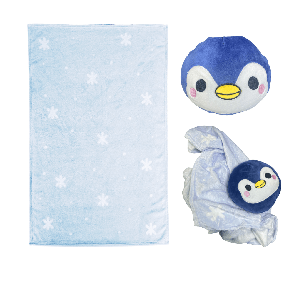 2 - in - 1 Plush Toy & Travel Blanket Blankeazzz Adoramals Nico the Penguin Kids - PartyErasers