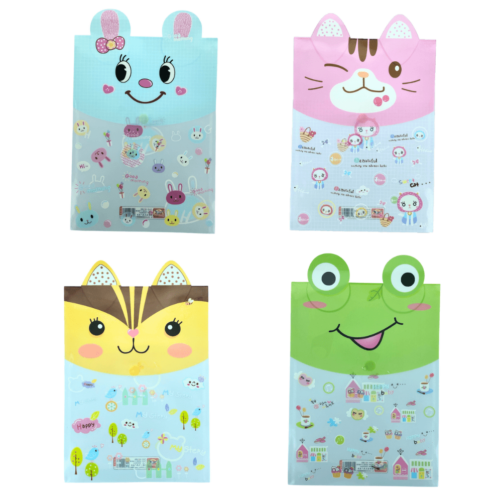 4 packs Cute Animal Plastic Folder File Filling For Home School Paper Storage - PartyErasers