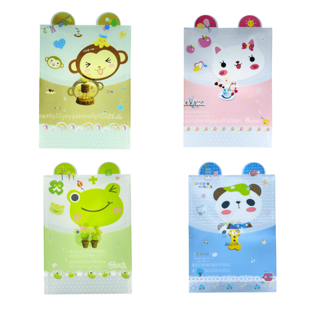 4 packs Cute Animal Plastic Folder File Filling For Home School Paper Storage - PartyErasers