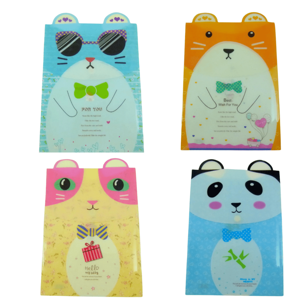 4 packs Cute Animal Plastic Folder File Filling For Home School Paper Storage - PartyErasers