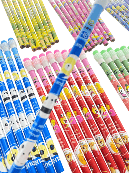48pcs Colourful Cartoon Novelty Pencils Fun School, Office & Party Favour Set - PartyErasers