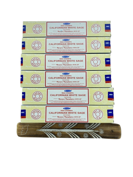 6 Packs Satya Californian White Sage Nag Champa Incense Sticks with Holder - PartyErasers