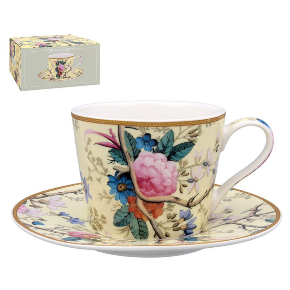 Leonardo William Kilburn Floral Tea Cup & Saucer Fine China Gift Box Set Yellow