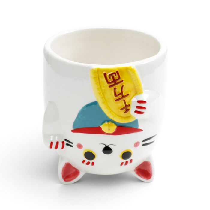 Maneki Neko Lucky Cat Upside Down Ceramic Shaped Mug
