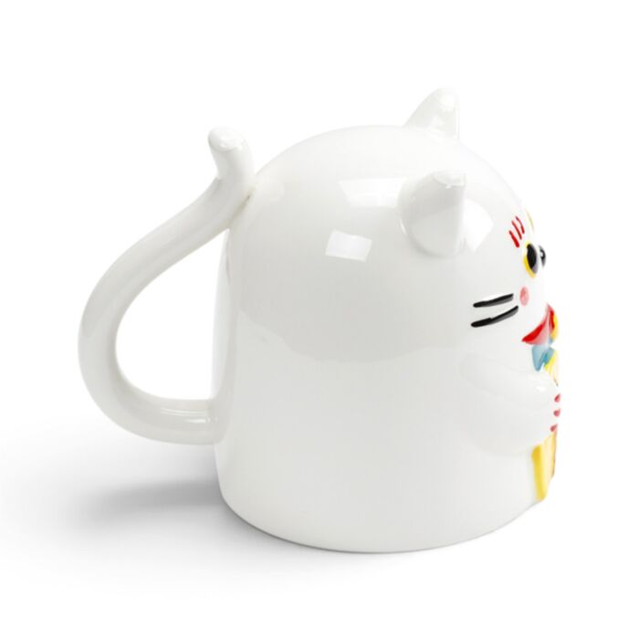Maneki Neko Lucky Cat Upside Down Ceramic Shaped Mug