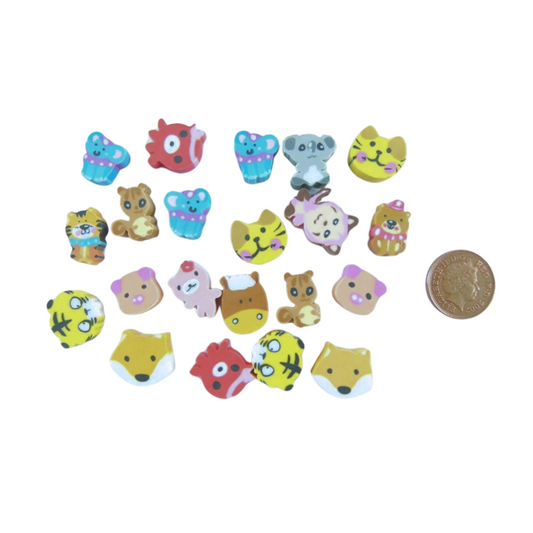 Kawaii 21 pieces Random Mix of Mini Cute Animal Shape Erasers