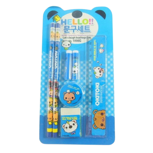 Kawaii Stationery Set - Okitoki 7 pieces Stationery Set (Blue)
