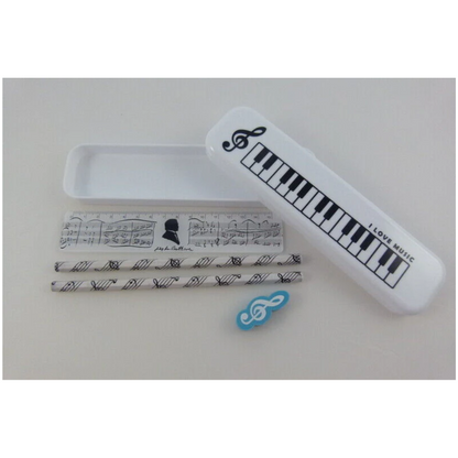 Music Themed Plastic Pencil Case Stationery Set with Eraser, Pencils, Ruler
