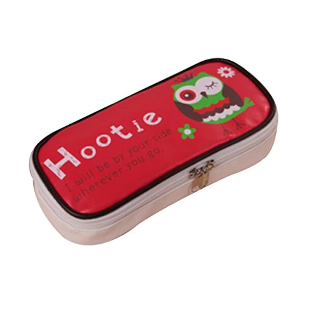Cartoon PU Animal Red Owl Pattern Student Pen Pencil Case Cosmetic Travel Mak...