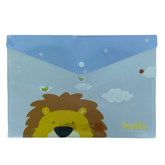 A4 Plastic Document Wallets File Folders Filing - Cute Animal Face - PartyErasers