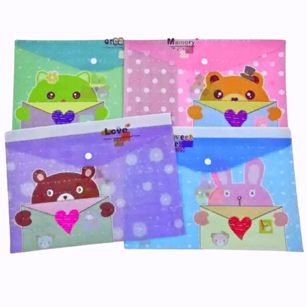 A4 Plastic Document Wallets File Folders Filing - Envelope Animal - PartyErasers