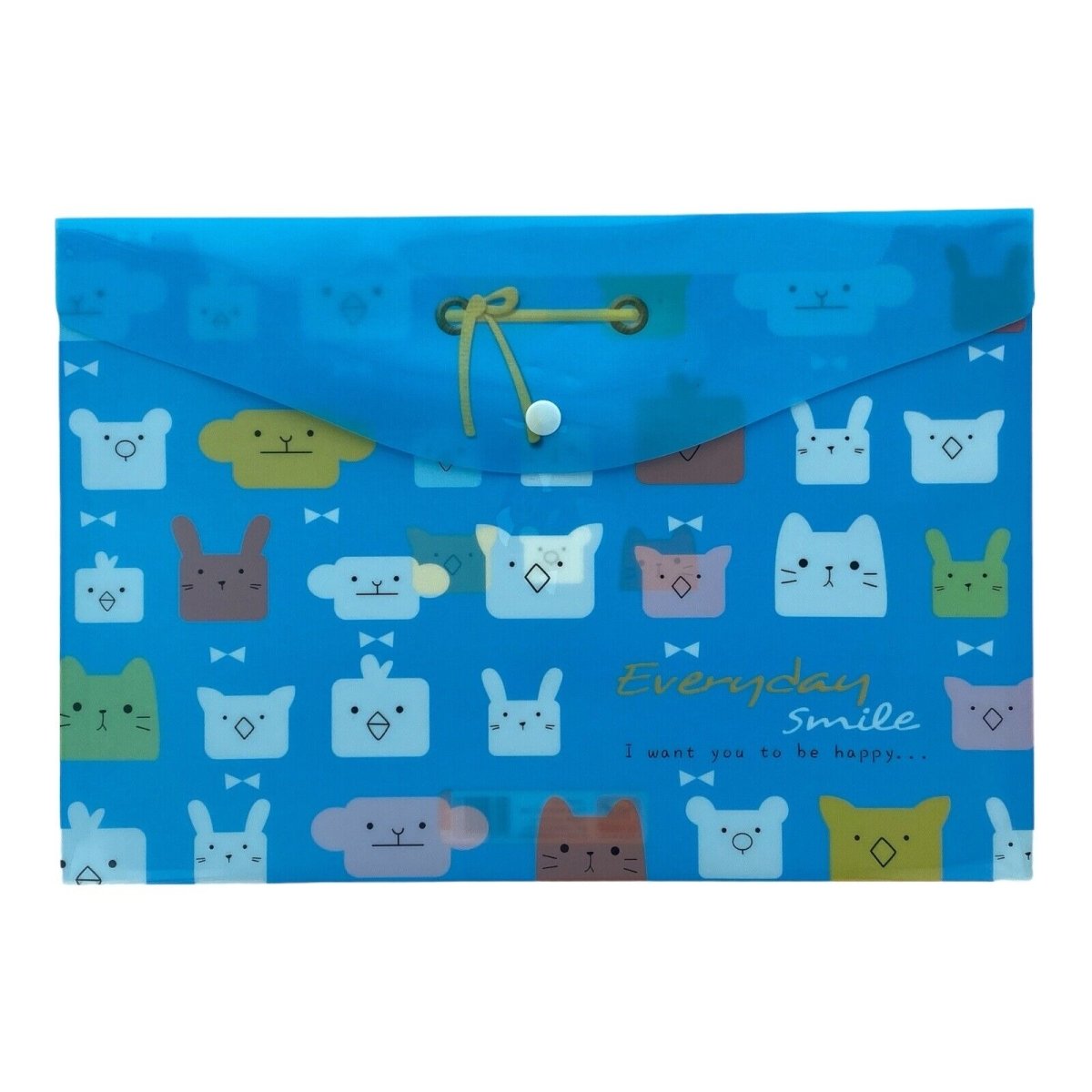 A4 Plastic Press Stud Document Wallets File Folders Filing - Cute Animal Ribbon - PartyErasers
