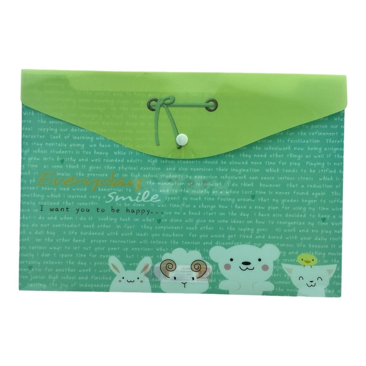 A4 Plastic Press Stud Document Wallets File Folders Filing - Cute Animal Ribbon - PartyErasers