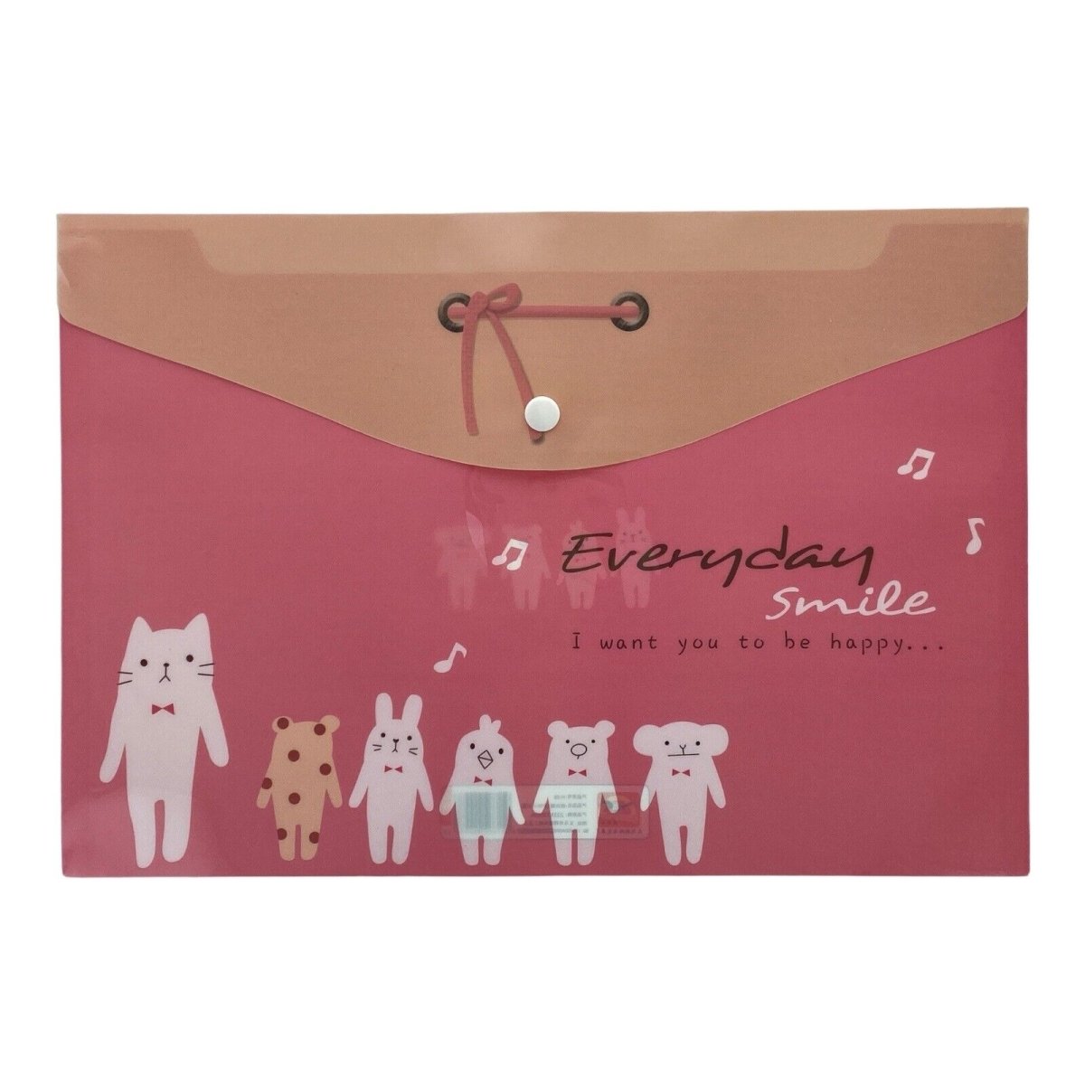A4 Plastic Press Stud Document Wallets File Folders Filing - Cute Animal Ribbon - PartyErasers