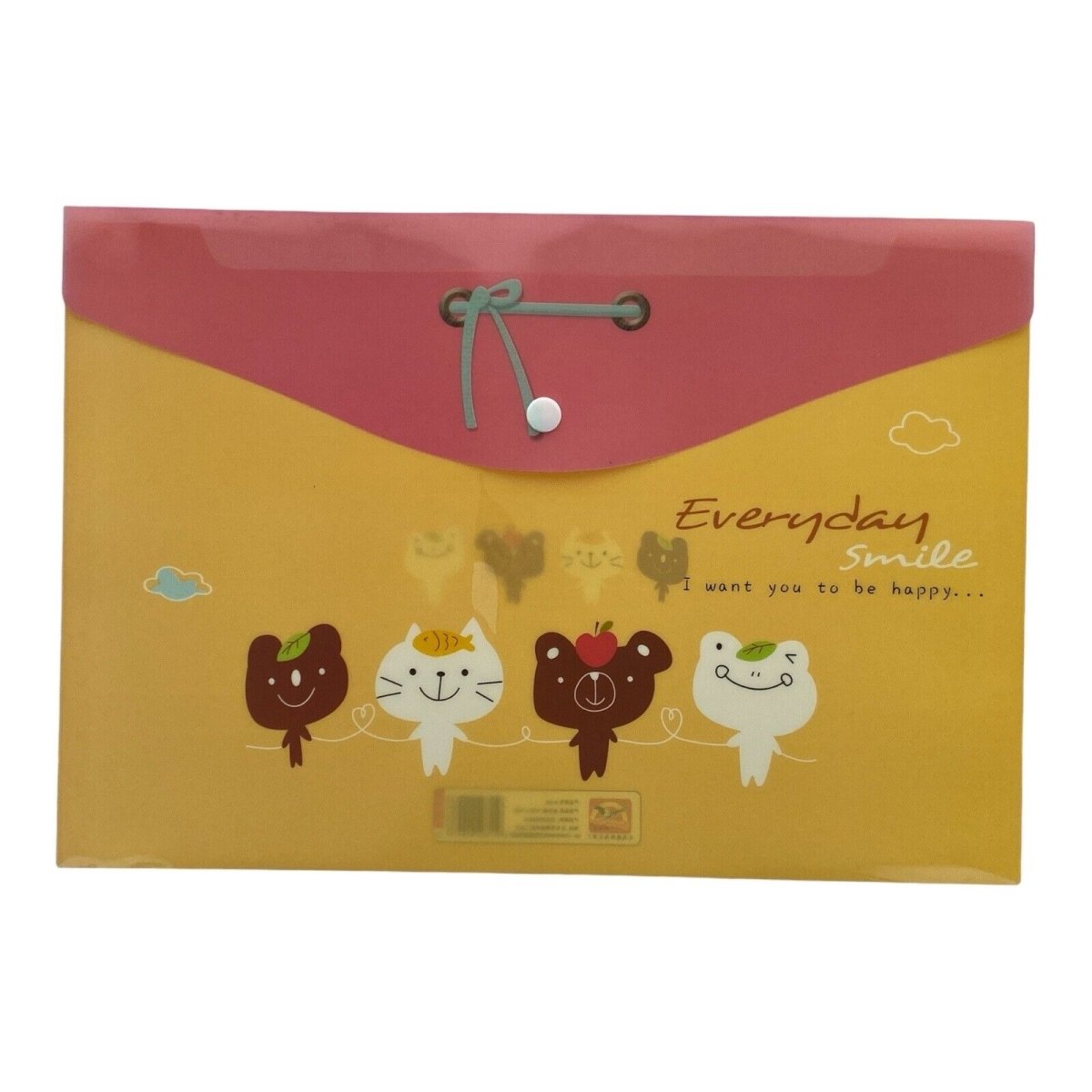 A4 Plastic Press Stud Document Wallets File Folders Filing - Cute Animal Ribbon - PartyErasers