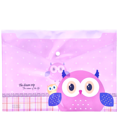 A4 Plastic Press Stud Document Wallets File Folders Filing - Cute Owl - PartyErasers