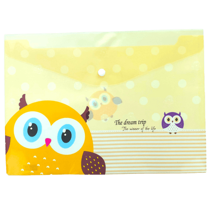 A4 Plastic Press Stud Document Wallets File Folders Filing - Cute Owl - PartyErasers