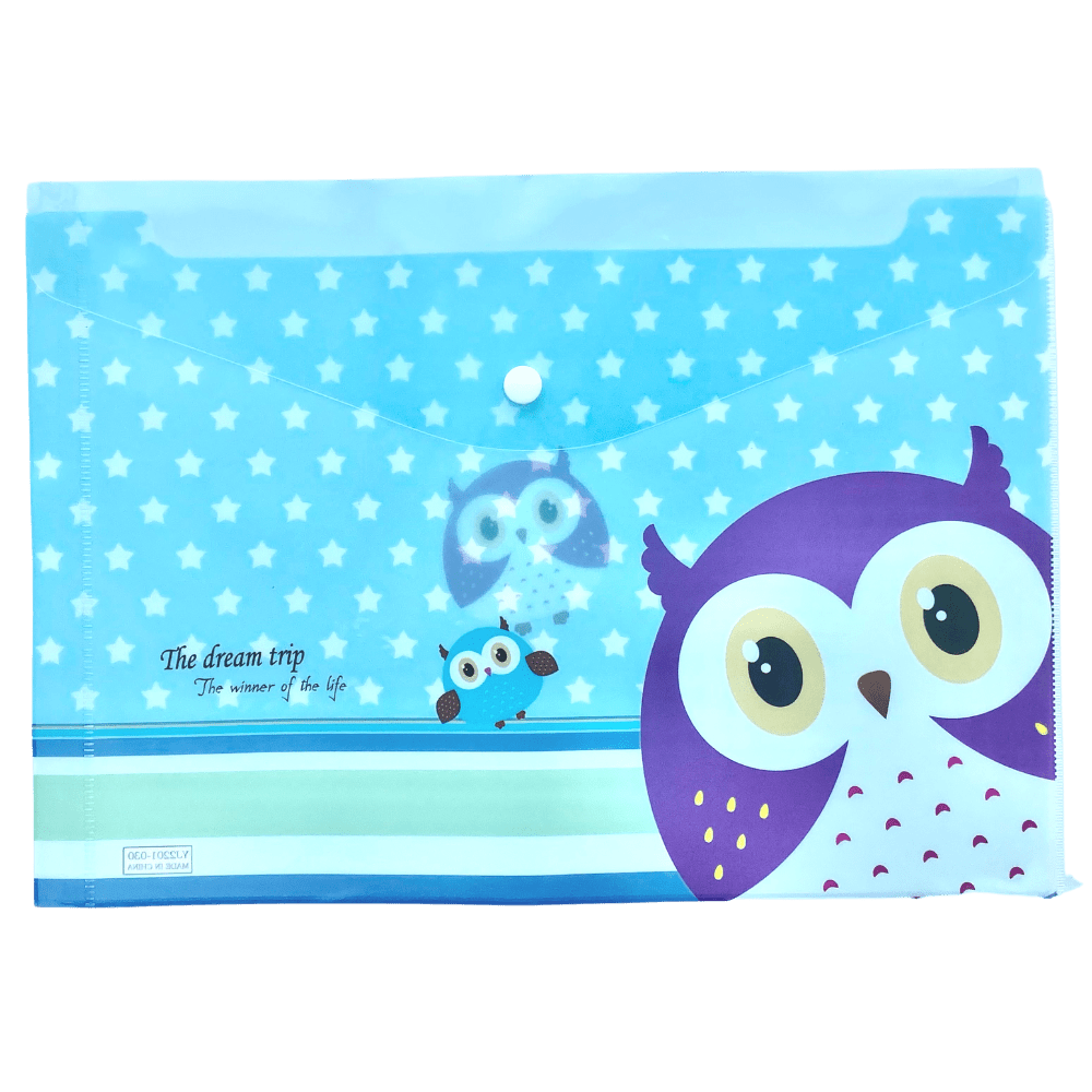 A4 Plastic Press Stud Document Wallets File Folders Filing - Cute Owl - PartyErasers