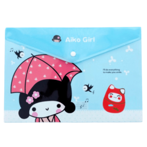 A4 Plastic Press Stud Document Wallets File Folders Filing - Japanese Girl - PartyErasers