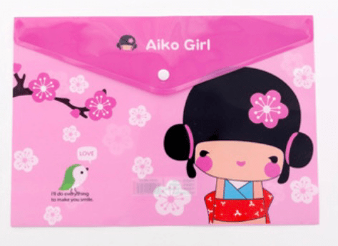 A4 Plastic Press Stud Document Wallets File Folders Filing - Japanese Girl - PartyErasers