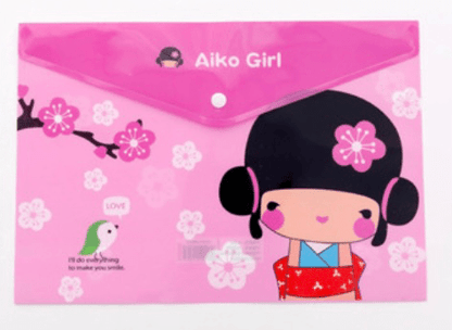 A4 Plastic Press Stud Document Wallets File Folders Filing - Japanese Girl - PartyErasers