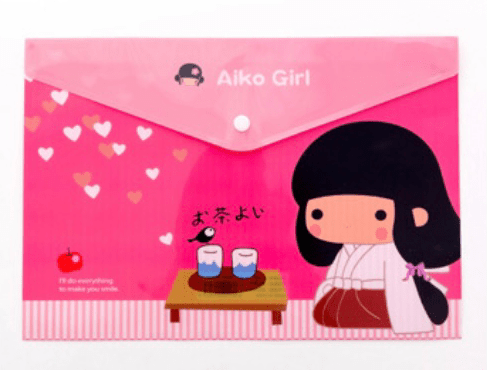 A4 Plastic Press Stud Document Wallets File Folders Filing - Japanese Girl - PartyErasers