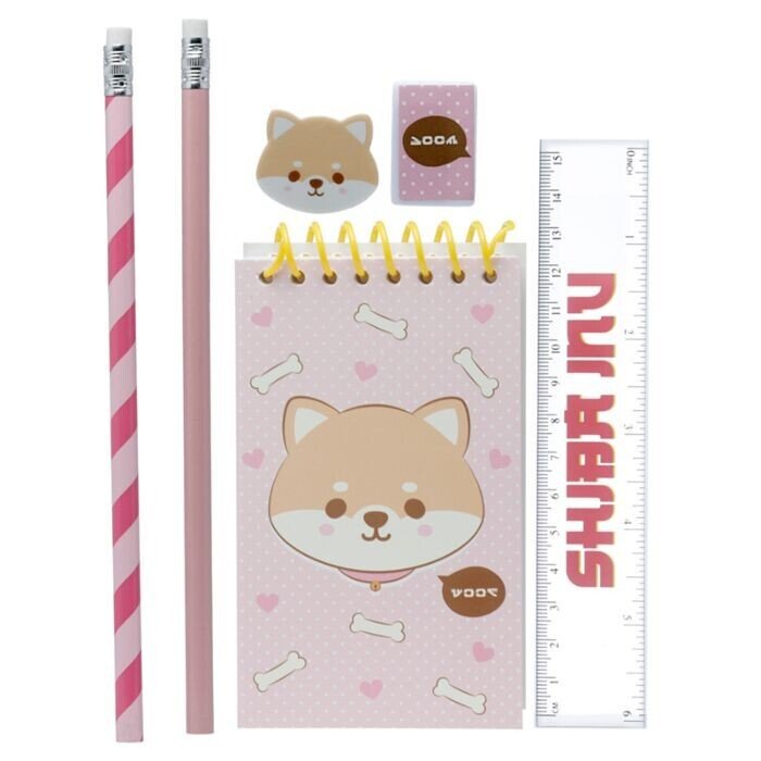 Adoramals Pets Shiba Inu Dog 7 Piece Clear Pencil Case Stationery Set - PartyErasers