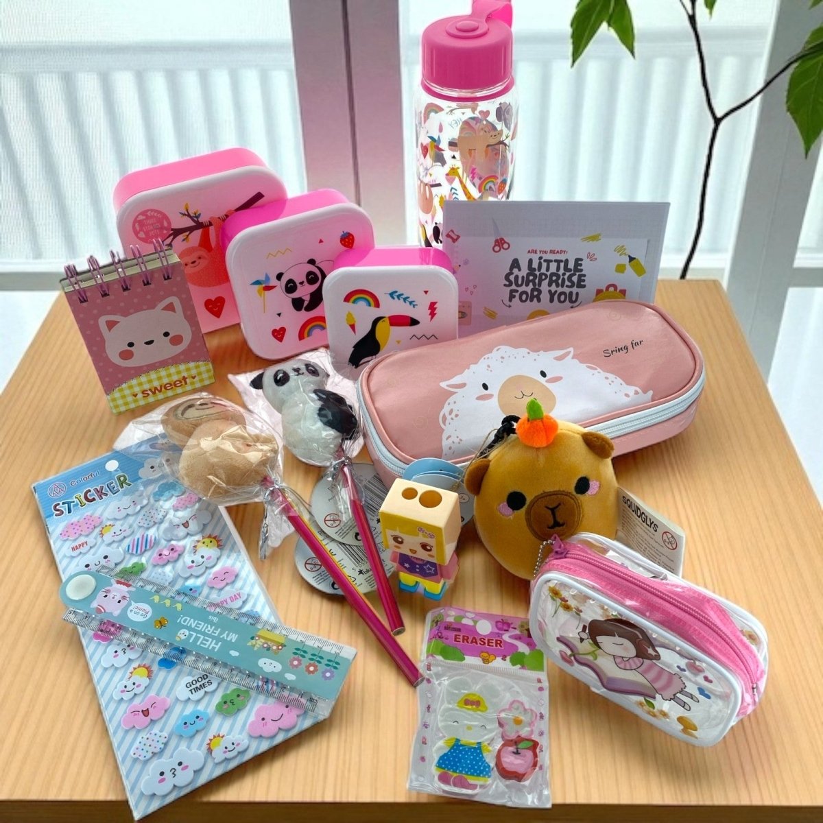 Back to School Stationery Gift Hamper Plush Toys Pencil Case Lunch Box Bottle - PartyErasers