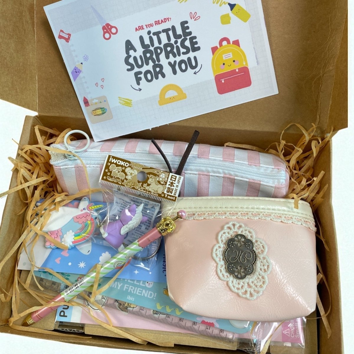 Back to School Stationery Gift Hamper/Box with Pusheen, Unicorn, Notebook Pencil - PartyErasers