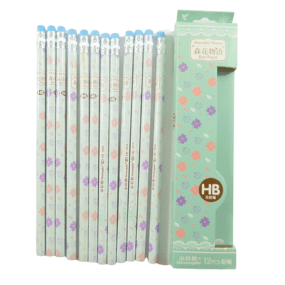 Beautiful Four - Leaf Clover Print HB Pencil with Eraser (12 pencils) - PartyErasers
