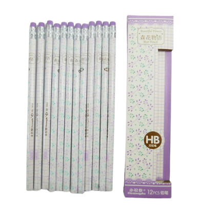 Beautiful lavender Print HB Pencil with Eraser (12 pencils) - PartyErasers