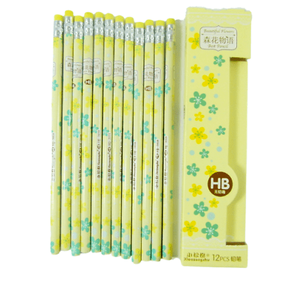 Beautiful Lily Print HB Pencil with Eraser (12 pencils) - PartyErasers