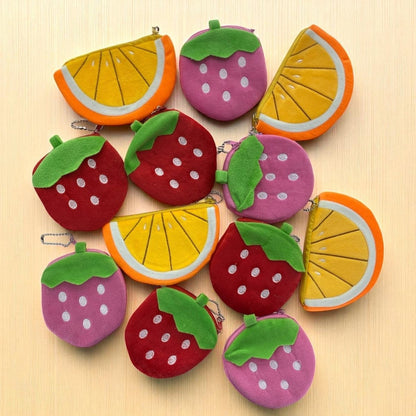 Bundle & Save - 12pc Orange Strawberry Coin Wallet Small Soft Purse Fruit Shape Mini Pouch - PartyErasers