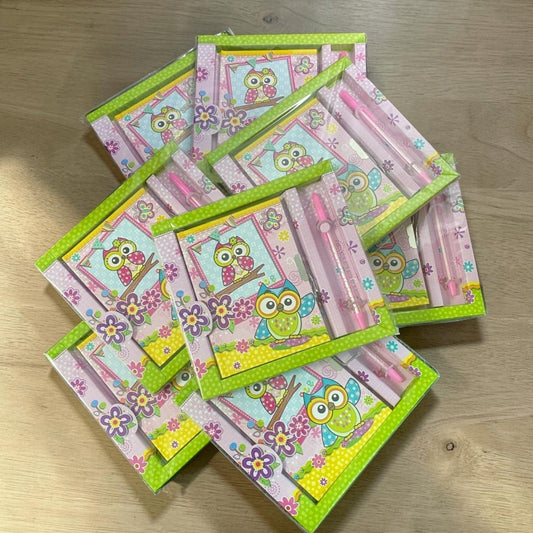 Bundle & Save - 8 Cute Owl Lockable Diary Notebook Set with Key & Pen - PartyErasers